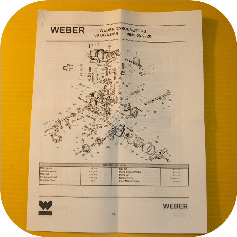 Weber Carburetor 38/38 DGES Rebuild Gasket Kit-22433