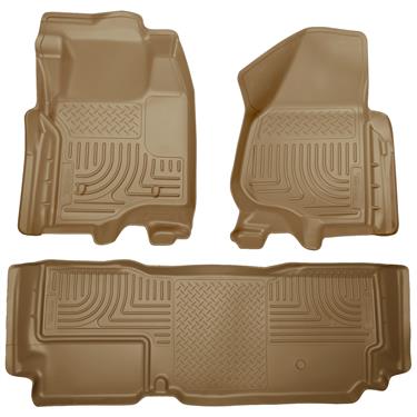 TAN 2012-2015 Ford F250 350 Crew Cab Floor Mats Black Husky Liners WeatherBEATER-0