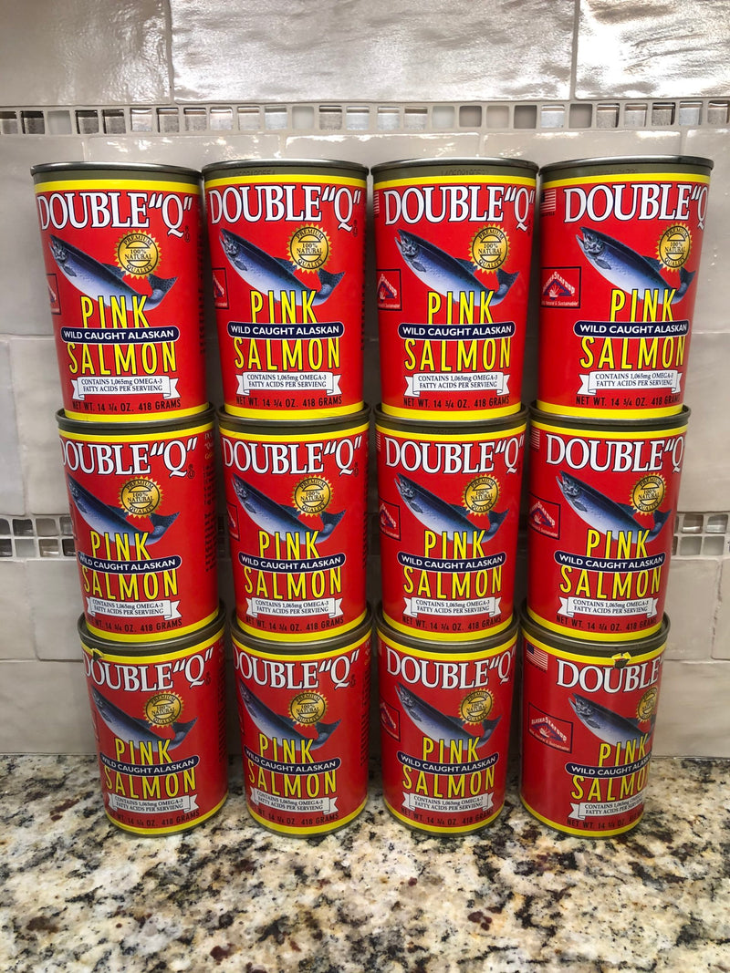 12 CANS Double "Q" Wild Caught Alaskan Pink Salmon 14.75 oz Can Fish FREE SHIP