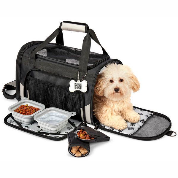 Black Mobile Dog Gear Pet Carrier PLUS  Tote with Lined Food Puppy