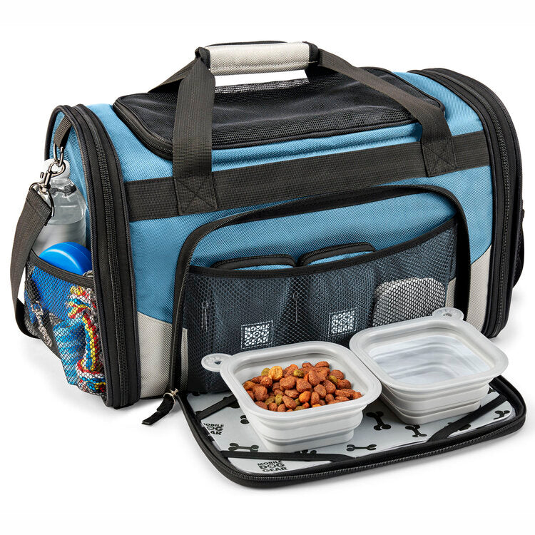 BLUE Mobile Dog Gear Pet Carrier PLUS  Tote with Lined Food Puppy