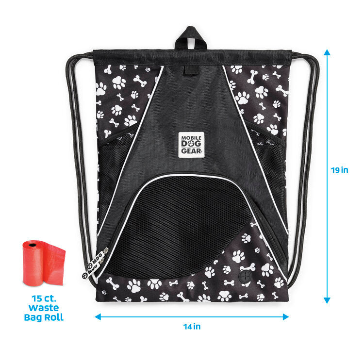 BLACK Paw Print Mobile Dog Gear Dogssentials Drawstring Cinch Sack Food Toys