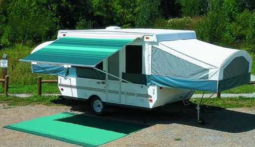 10 ft Campout Bag Awning in Bordeaux Burgundy Stripes for Pop Up Camper Trailer-20995