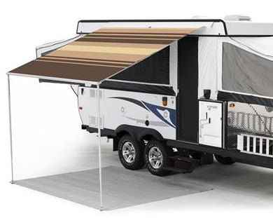 8 ft Campout Bag Awning in Sierra Brown Denim Stripes for Pop Up Camper Trailer-0