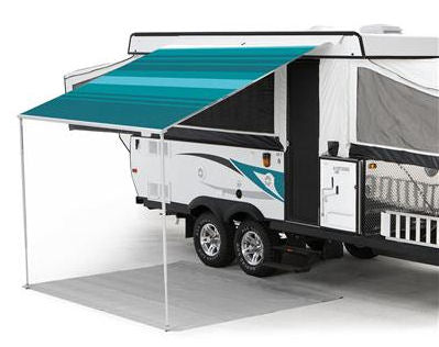 10 ft Campout Bag Awning in Teal Blue Denim Stripes for Pop Up Camper Trailer-0