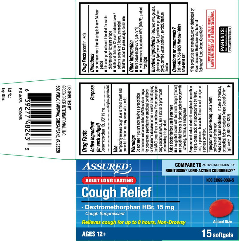 6 Bottles  Assured Adult Long Lasting Cough Relief DXM 15 ct softgels Robitussin