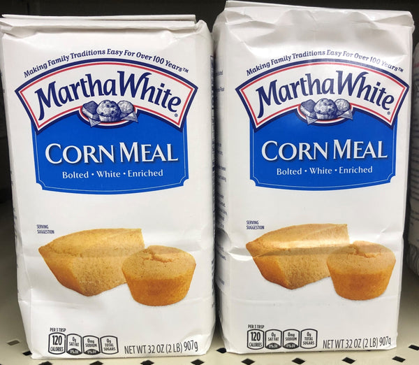 2 BAGS Martha White Bolted Plain Enriched White Corn Meal Mix 2 lb Bag