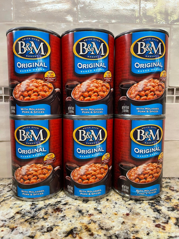 6 CANS B&M Original Brick Oven Baked Beans 16 oz. Can Burnham & Morrill