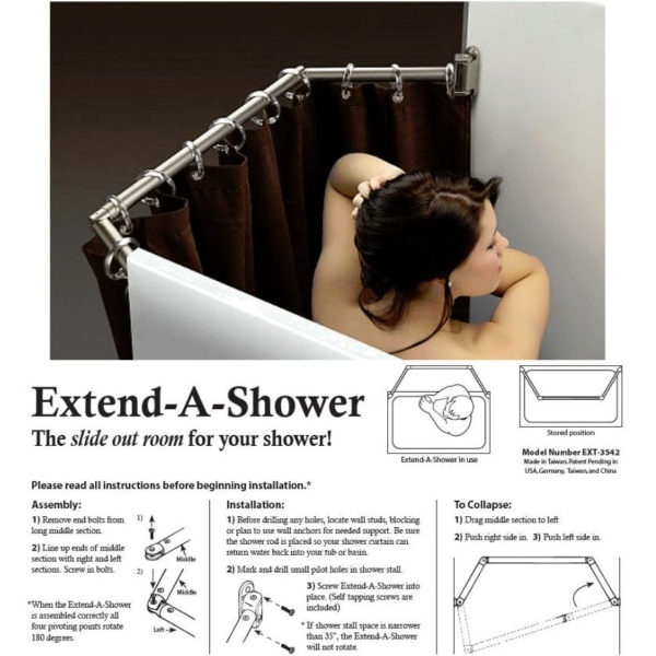 Extend-A-Shower Bigger Shower Curtain Rod Travel Trailer Pop Up Camper RV Bunks-0