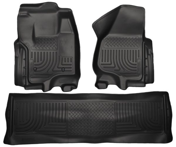 2012-2015 Ford F250 350 450 Crew Cab Floor Mats Black Husky Liners WeatherBEATER-0