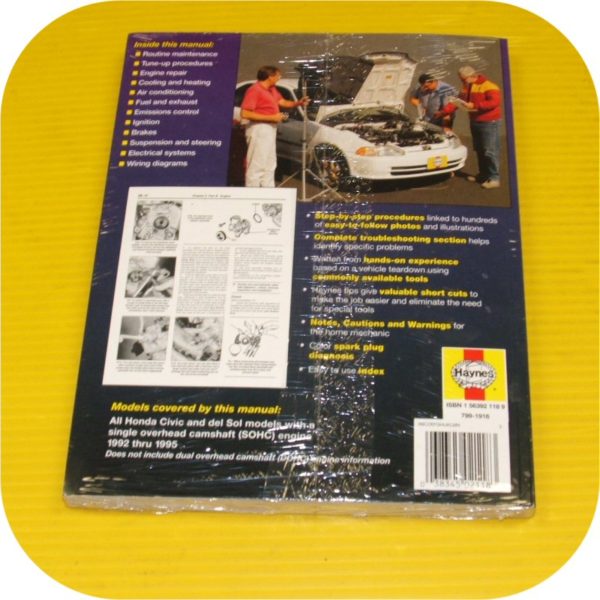 Repair Manual Book Honda Civic & del Sol 92-95 Owners-11572