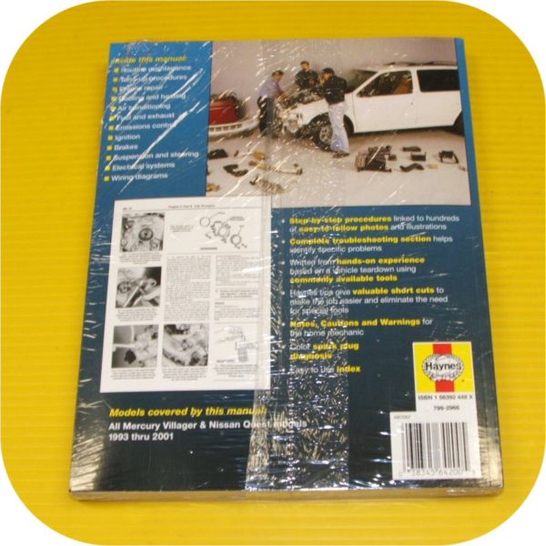Repair Manual Book for Nissan Quest Van Mercury Villager-11636