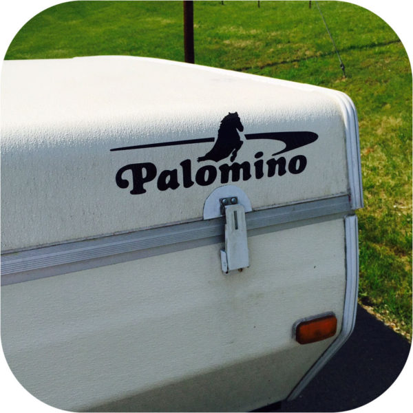 Decal for Palomino Pop Up Camper Trailer Sticker Black Pony Filly Pinto Yearling-21127